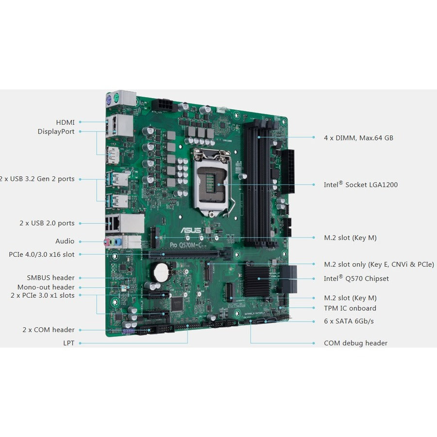 Asus Q570M-C/CSM Desktop Motherboard - Intel Q470 Chipset - Socket LGA-1200 - Intel Optane Memory Ready - Micro ATX PRO Q570M-C/CSM
