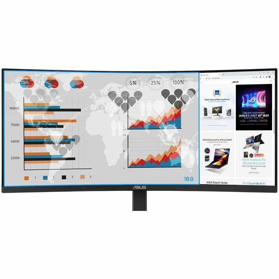 Asus VA34VCPSN 34 Class UW-QHD Curved Screen LED Monitor - 21:9 - Matte Black - 34 Viewabl