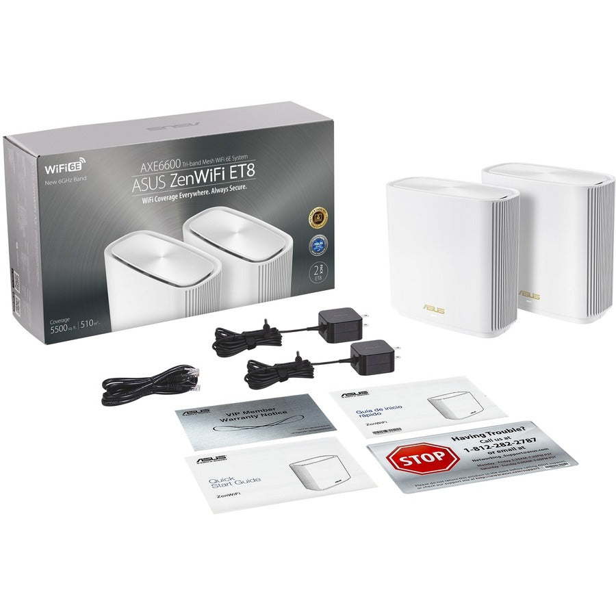 Asus ZenWiFi ET8 ET8 (W-2-PK) Wi-Fi 6 IEEE 802.11ax Wireless Router
