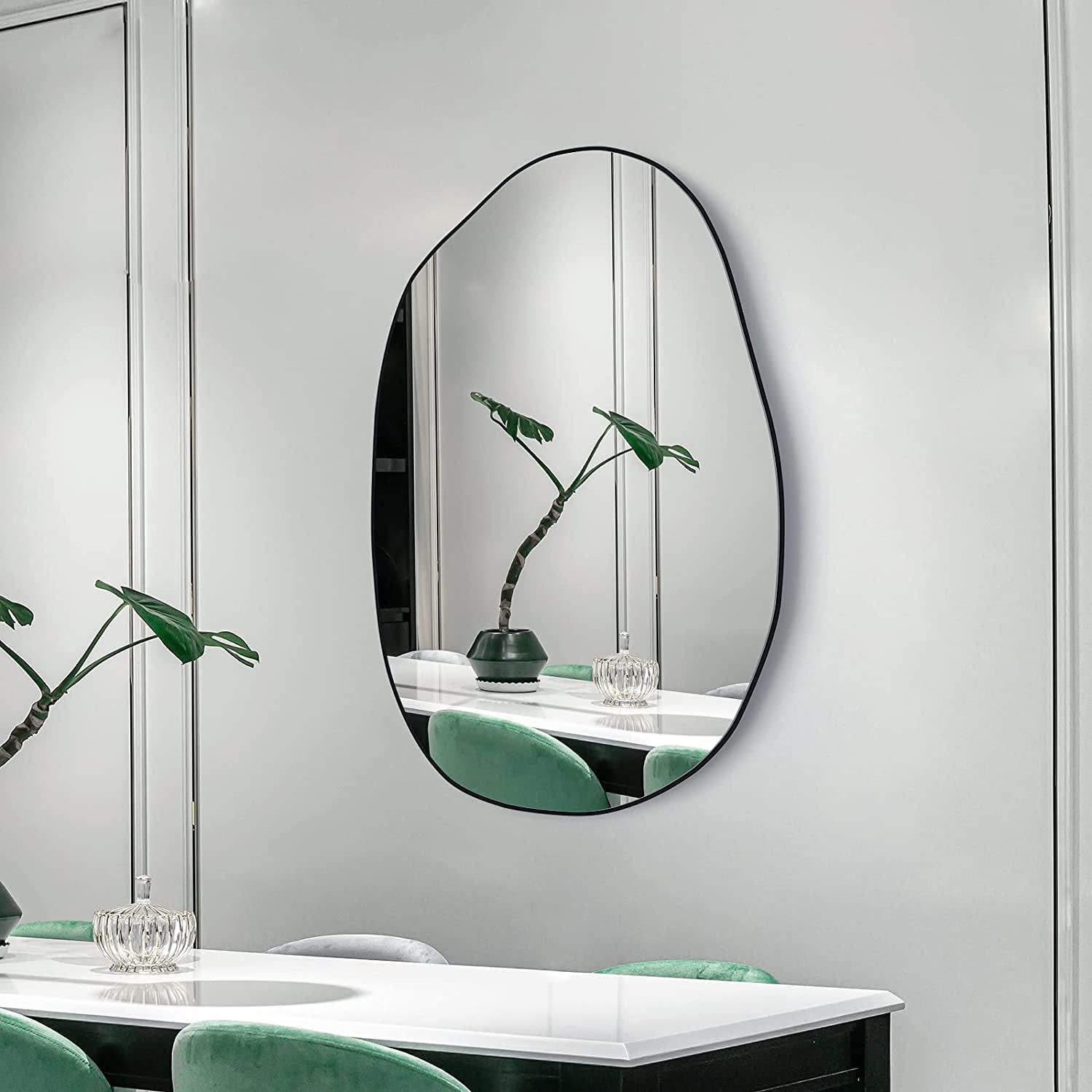 Asymmetrical Wood Framed Wall Mirror Large Living Room Decor
