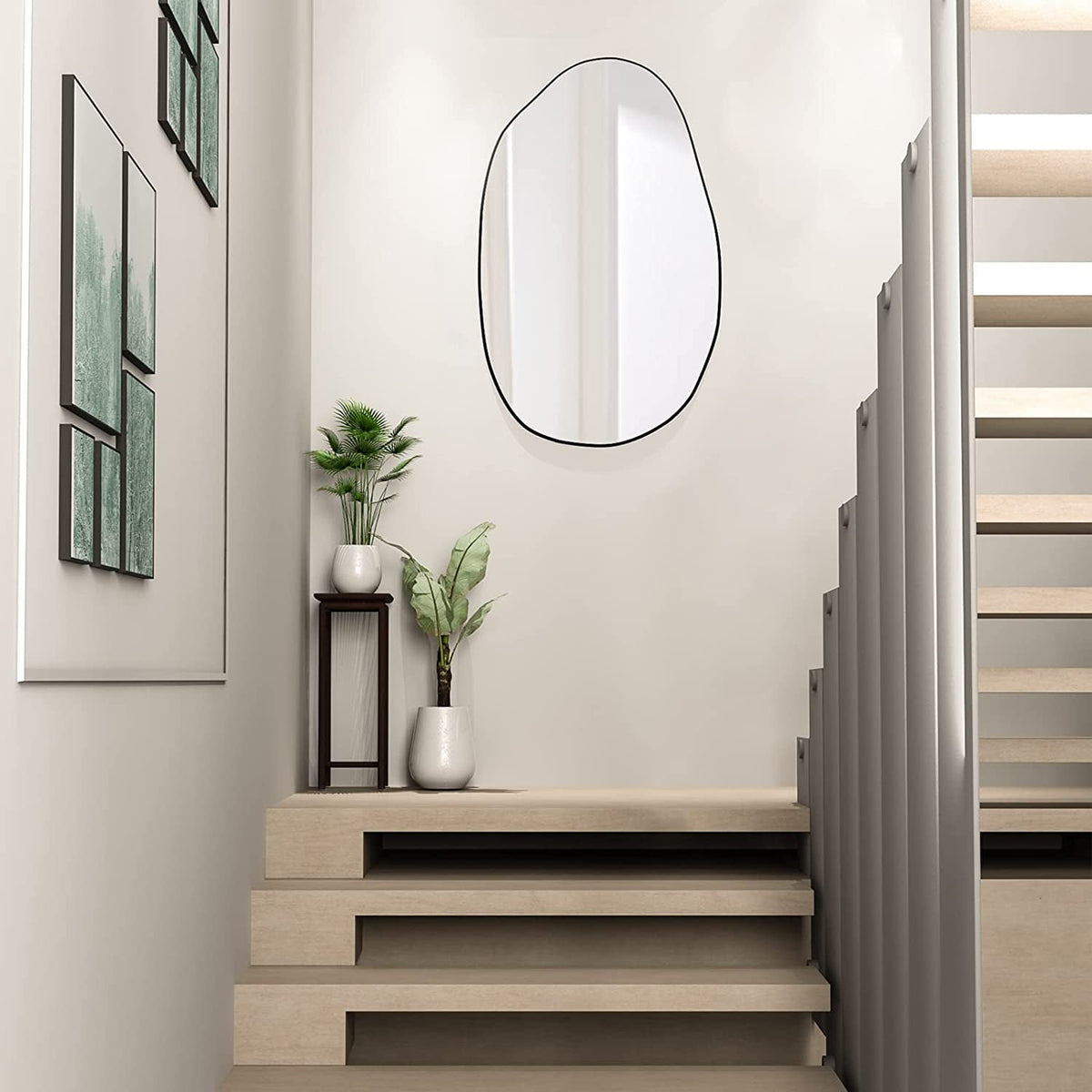 Asymmetrical Wood Framed Wall Mirror Large Living Room Decor