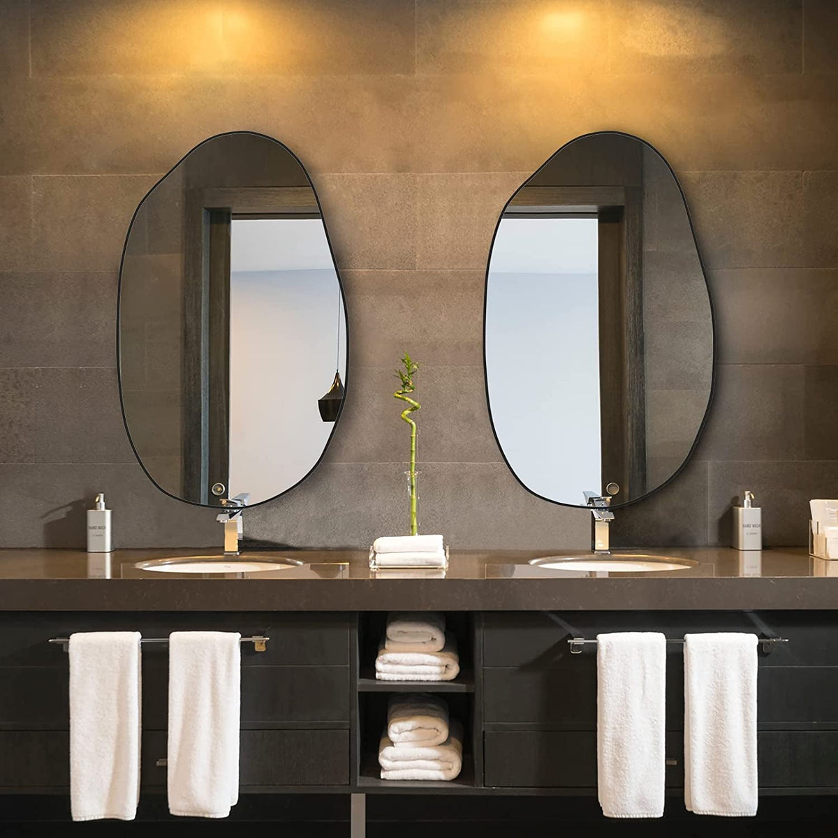 Asymmetrical Wood Framed Wall Mirror Large Living Room Decor