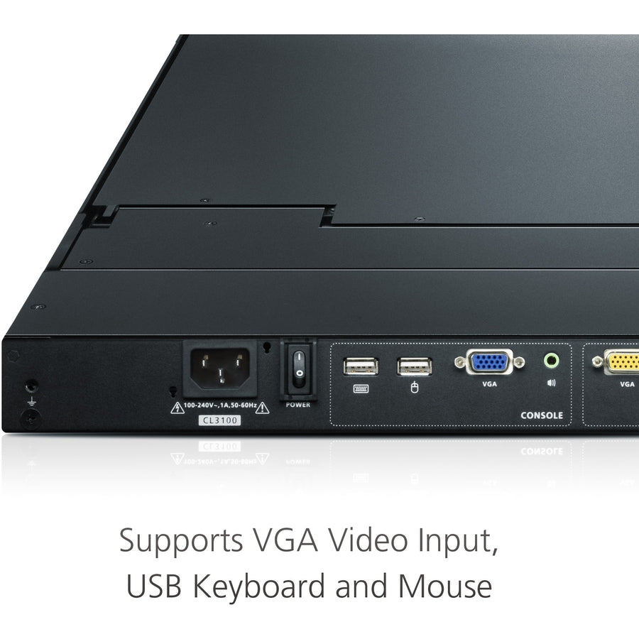Aten 1U Ultra Short Depth Single Rail WideScreen LCD Console (USB / VGA)-TAA Compliant CL3100NX