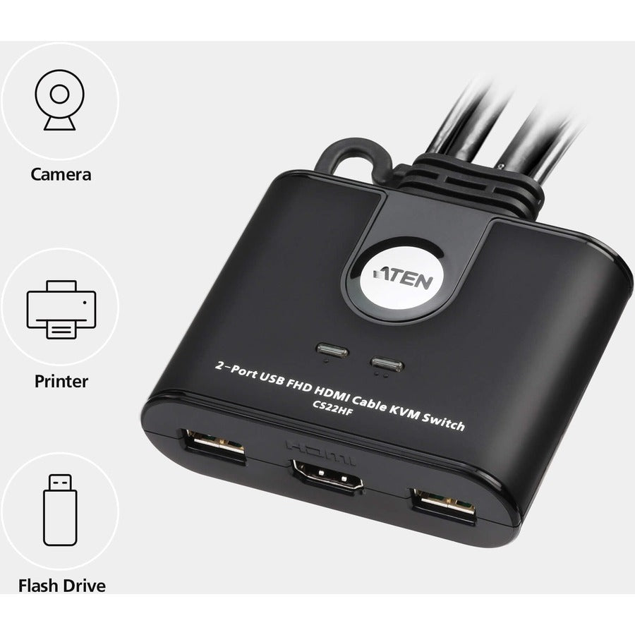 Aten Cs22Hf 2-Port Usb Fhd Hdmi Cable Kvm Switch
