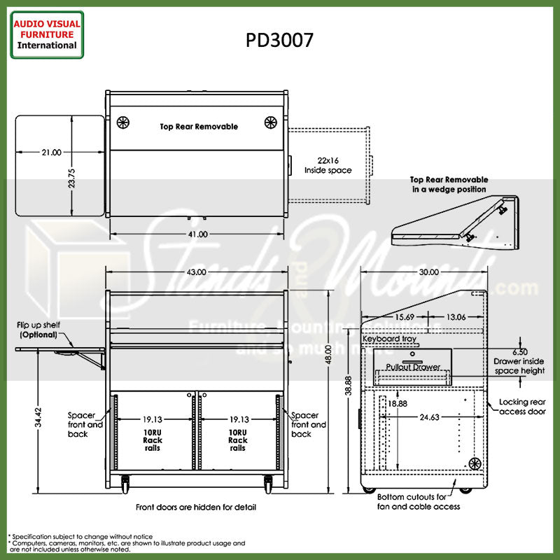 Audio Visual Furniture Dual Rack Multimedia Podium (20RU, Various) PD3007