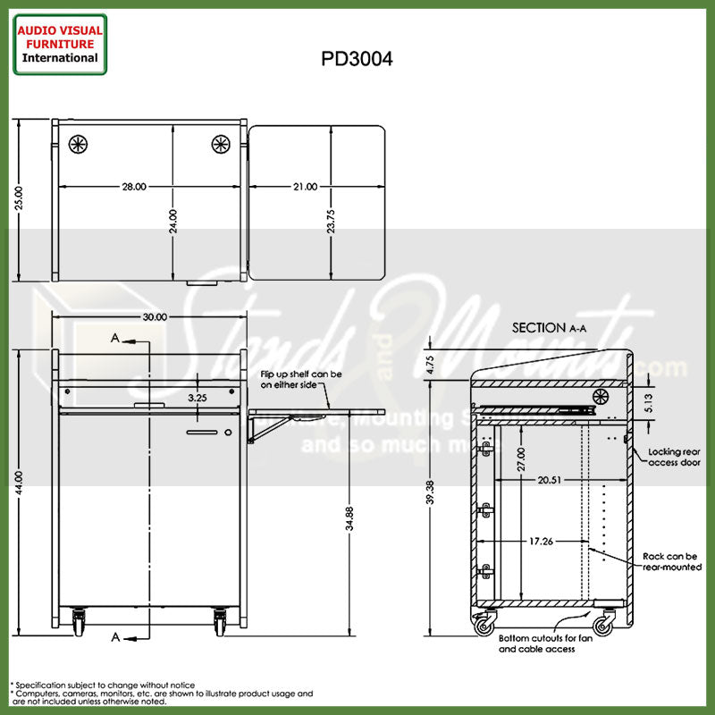 Audio Visual Furniture Economy Podium with Rack (14RU, Various) PD3004