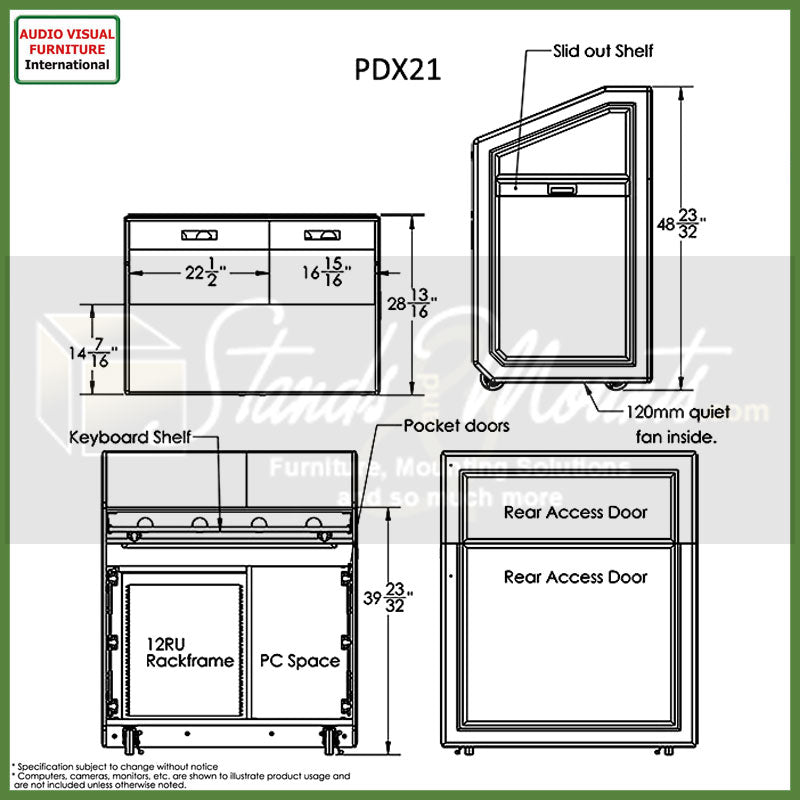 Audio Visual Furniture Executive Podium (12RU, Various) PDX21