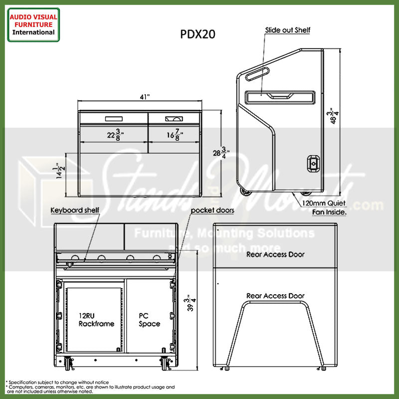 Audio Visual Furniture High Tech Multimedia Podium (12RU, Various) PDX20