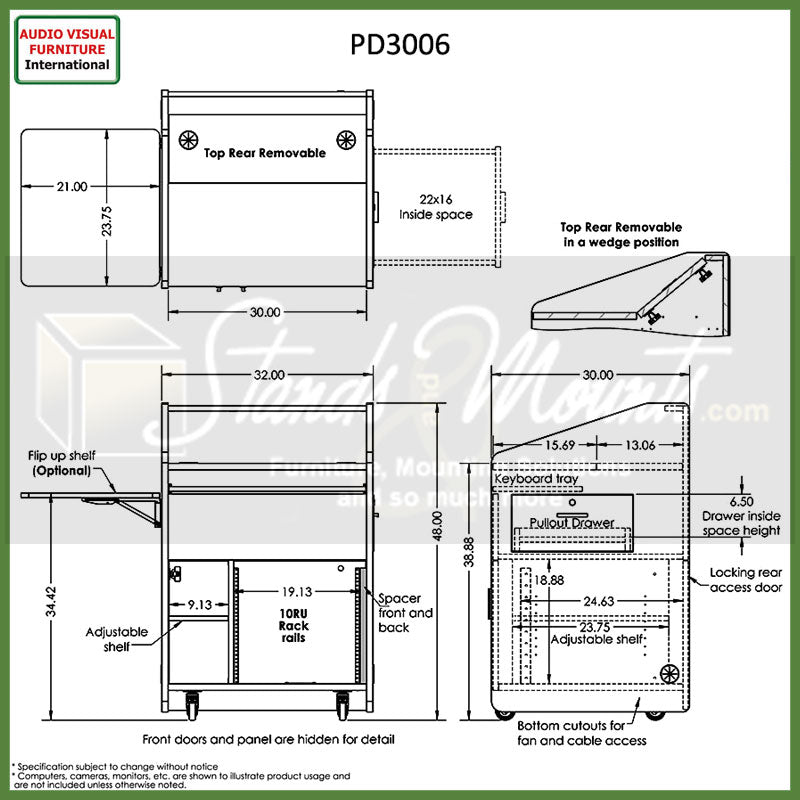 Audio Visual Furniture Mid-Size Podium with Rack (10RU, Various) PD3006
