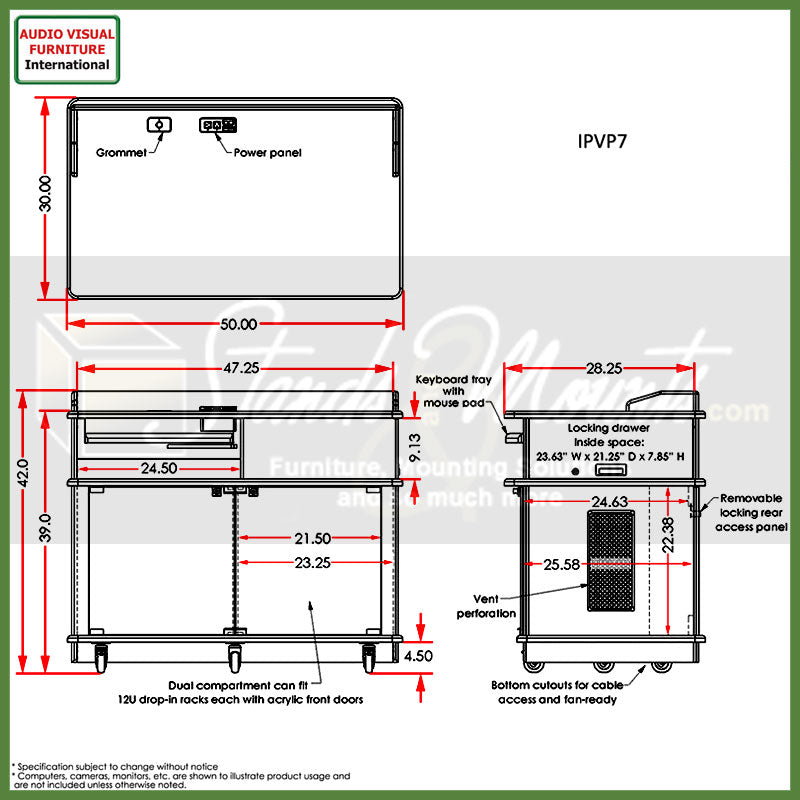 Audio Visual Furniture Mobile Instructor Podium IPVP7