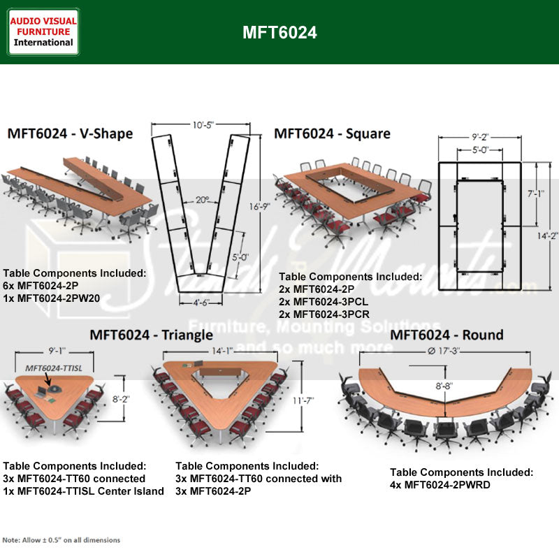 Audio Visual Furniture Modular Folding Table (2 Person, End Left) MFT6024-2PEL