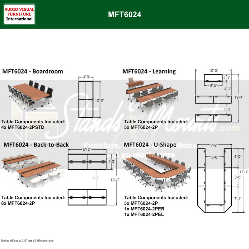 Audio Visual Furniture Modular Folding Table (2 Person, Standard) MFT6024-2PSTD