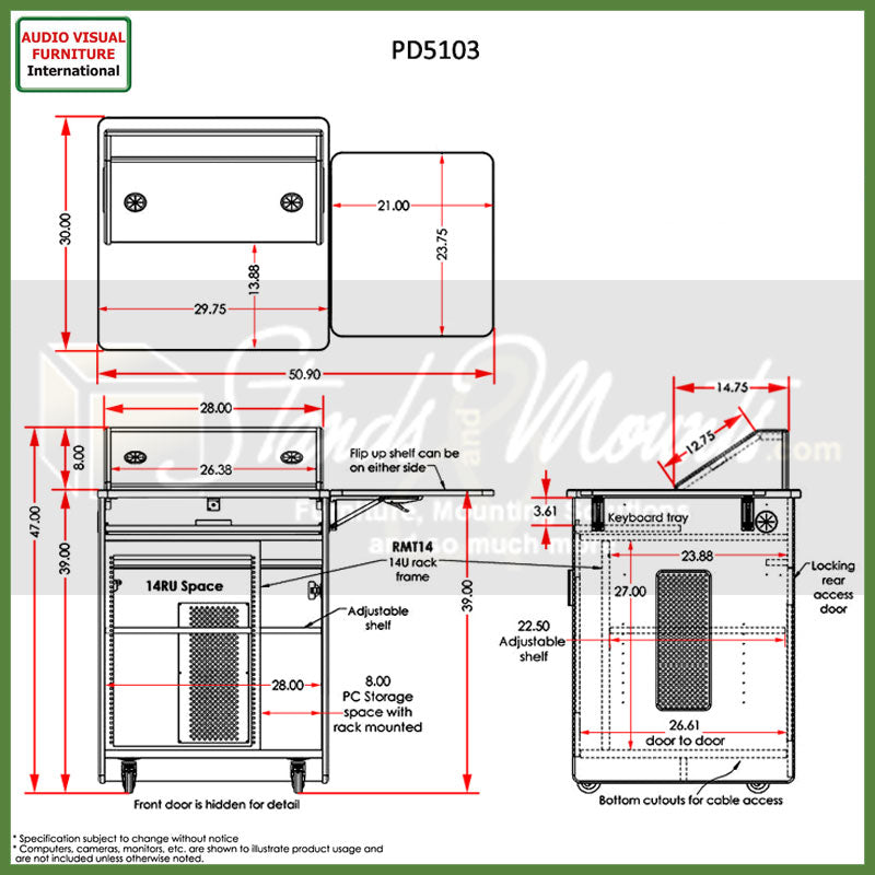 Audio Visual Furniture Podium with Rack Mount (14RU, Various) PD5103