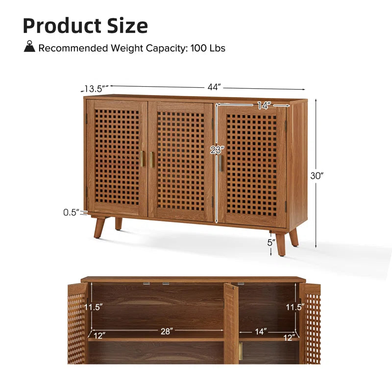 Aulbrey 44 Inch Wide Lattice Doors Sideboard With Storage