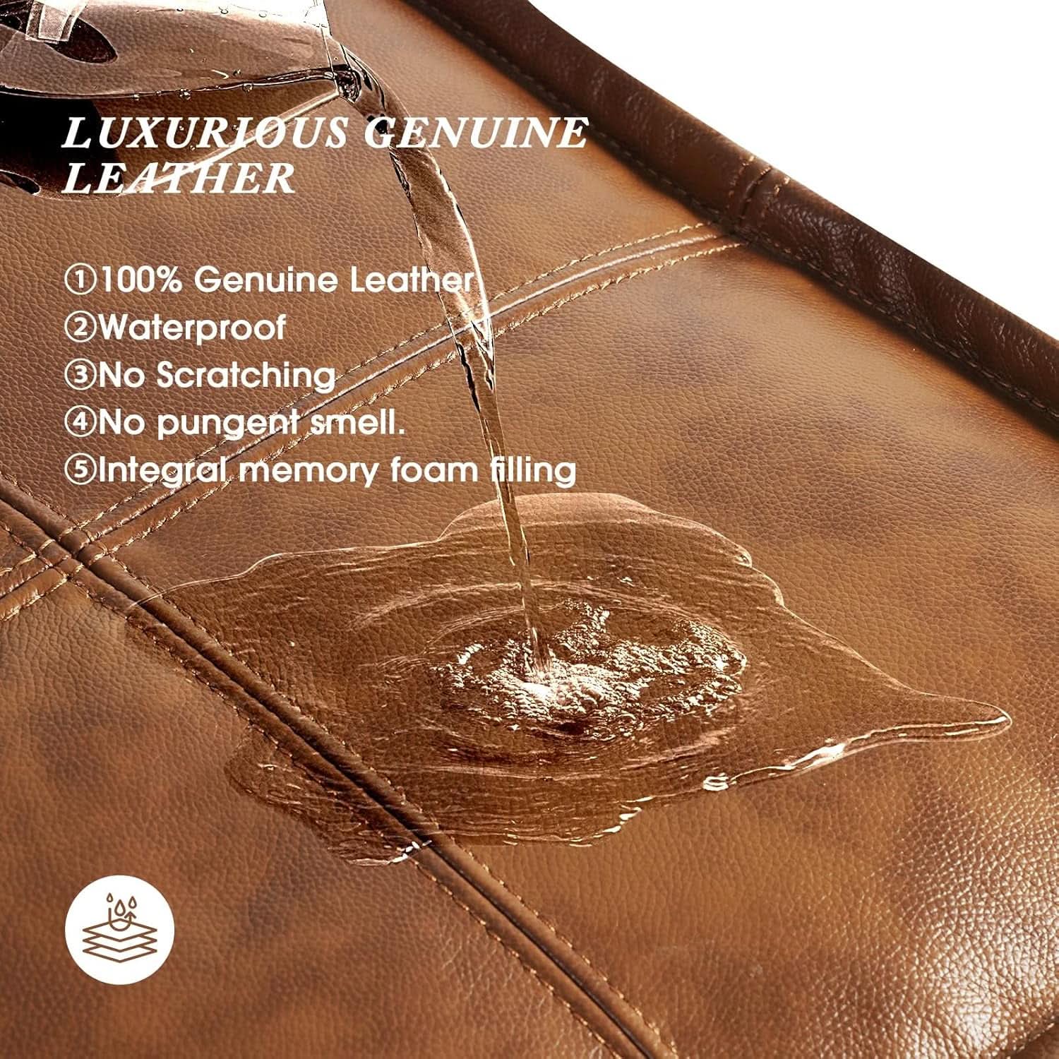 Authentic Brown Leather Ottoman Square Memory Foam