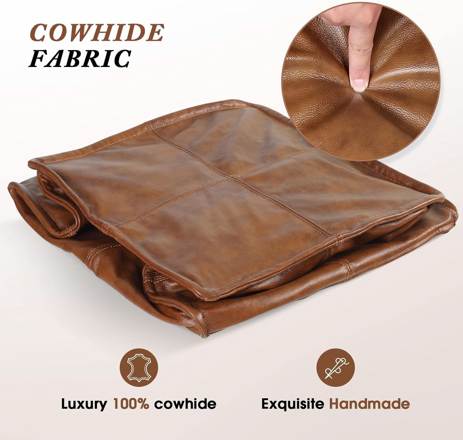 Authentic Brown Leather Ottoman Square Memory Foam