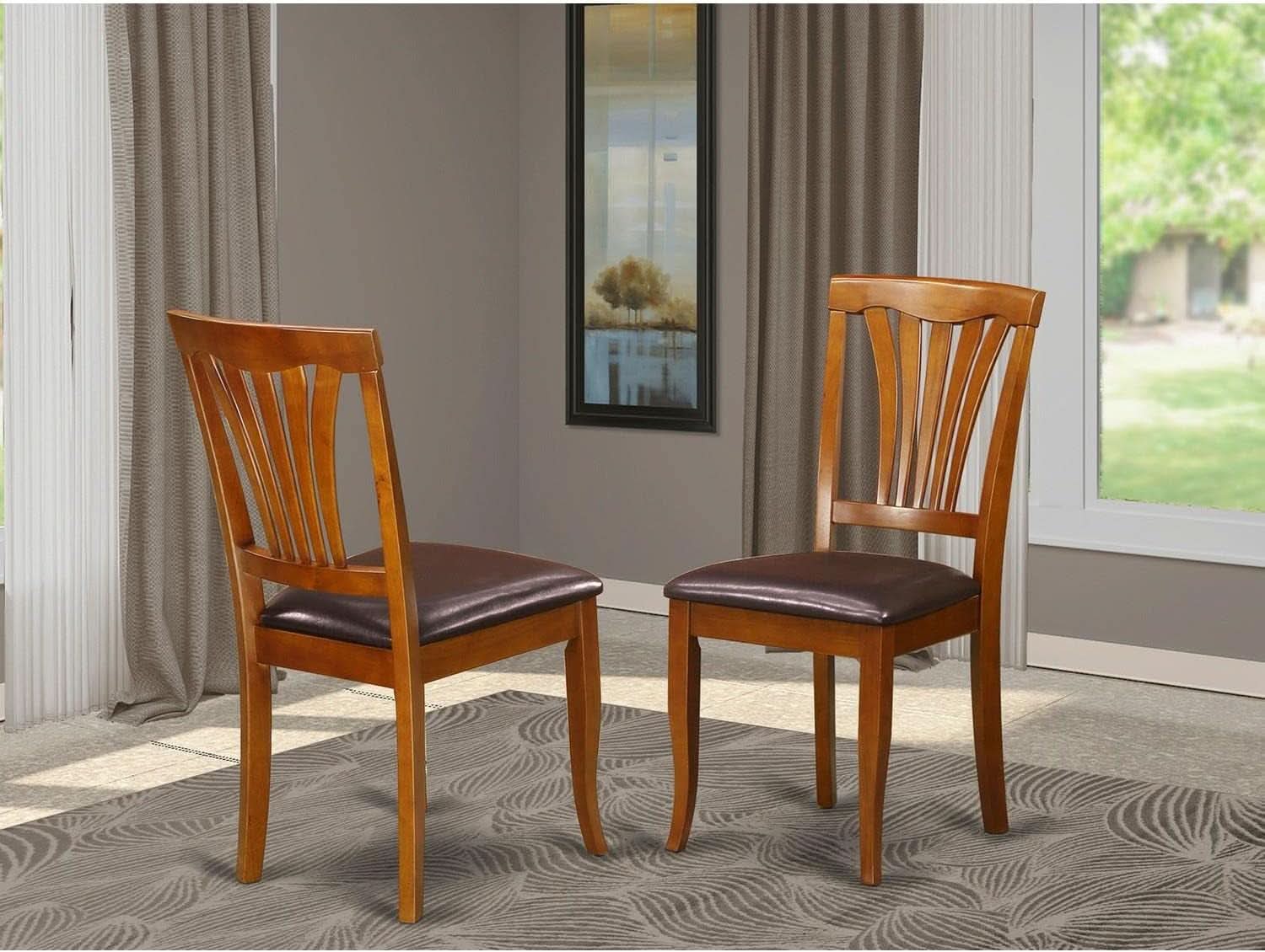 Avon Dining Chairs Set Of 2 Saddle Brown Faux Leather Upholstered Wood
