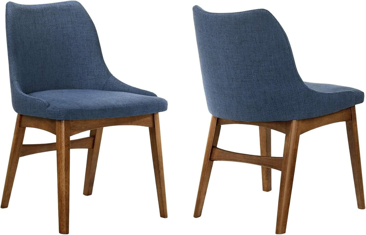 Azalea Blue Fabric and Walnut Wood Dining Chairs Set of 2