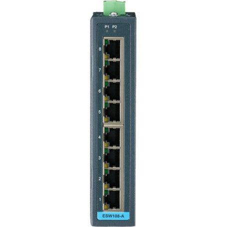 B+B SmartWorx 8FE Slim-type Unmanaged Industrial Ethernet Switch with Low Vac Power Input ESW108-A