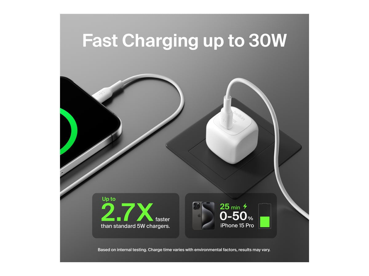 BELKIN 30W Compact USB-C Charger with Detachable Cable for Fast Charging