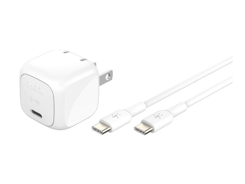 BELKIN 30W Compact USB-C Charger with Detachable Cable for Fast Charging