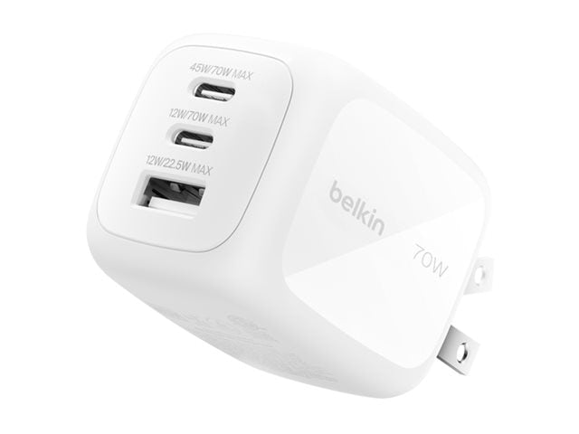 BELKIN 70W 3-Port USB Wall Charger with Built-In US Plug Fast Charging