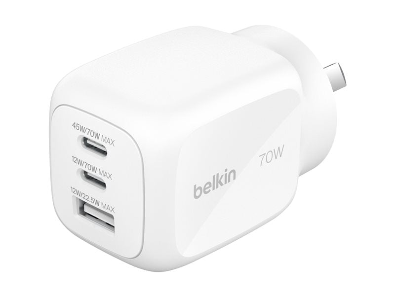 BELKIN 70W 3-Port USB Wall Charger with Built-In US Plug Fast Charging
