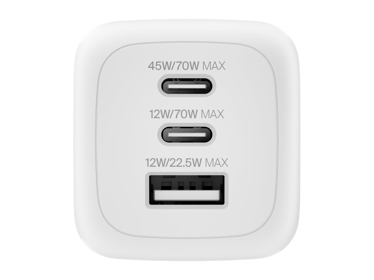 BELKIN 70W 3-Port USB Wall Charger with Built-In US Plug Fast Charging