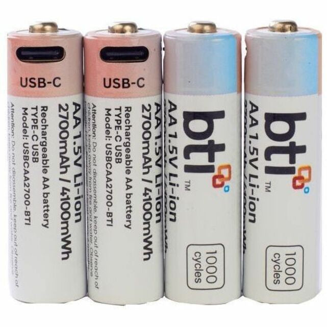 BTI USBCAA2700-BTI 1.5V 2700mAh USB-C Rechargeable AA Batteries Pack of 4