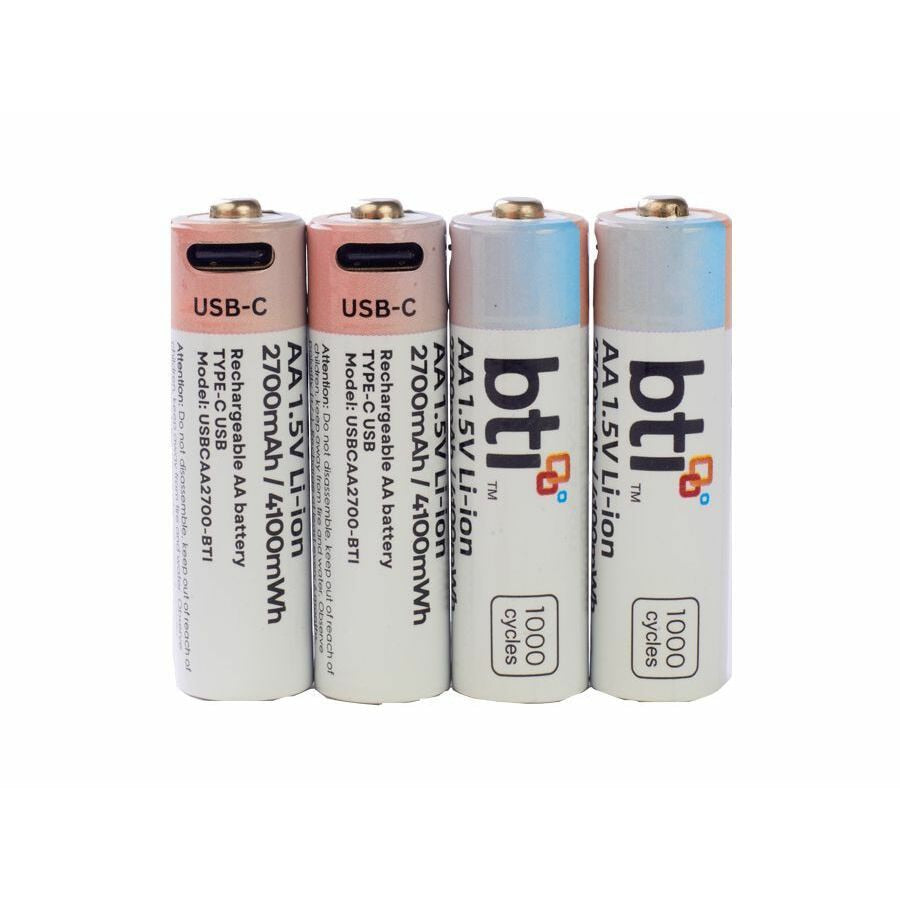 BTI USBCAA2700-BTI 1.5V 2700mAh USB-C Rechargeable AA Batteries Pack of 4