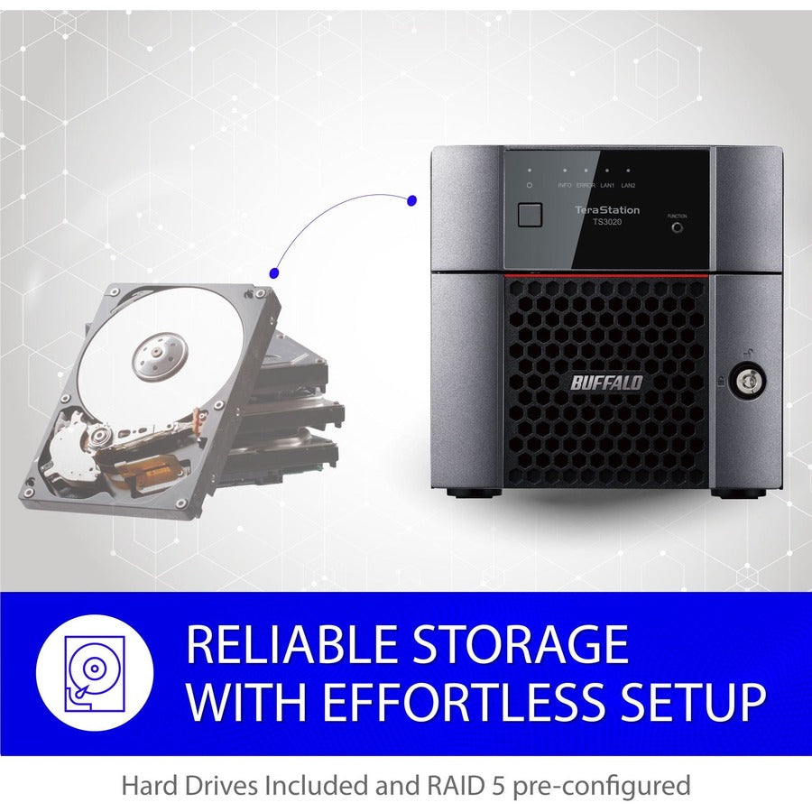 BUFFALO TeraStation 3220DN 2-Bay Desktop NAS 8TB (2x4TB) with HDD NAS Hard Drives Included 2.5GBE / Computer Network Attached Storage / Private Cloud / NAS Storage/ Network Storage / File Server