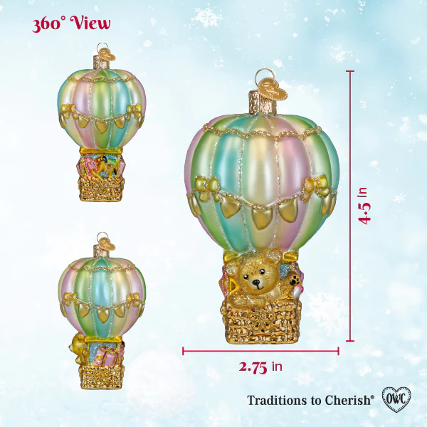 Baby Bear Balloon Glass Ornament