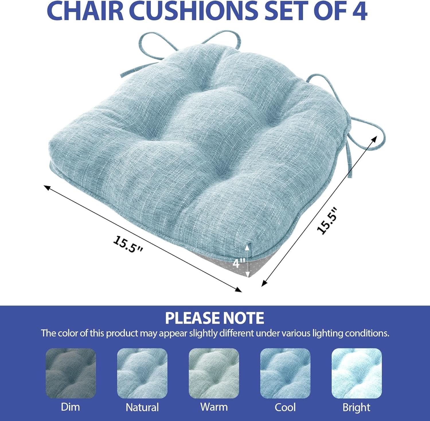 Baby Blue Memory Foam Dining Chair Cushions Set Of 4 15.5x15.5x4