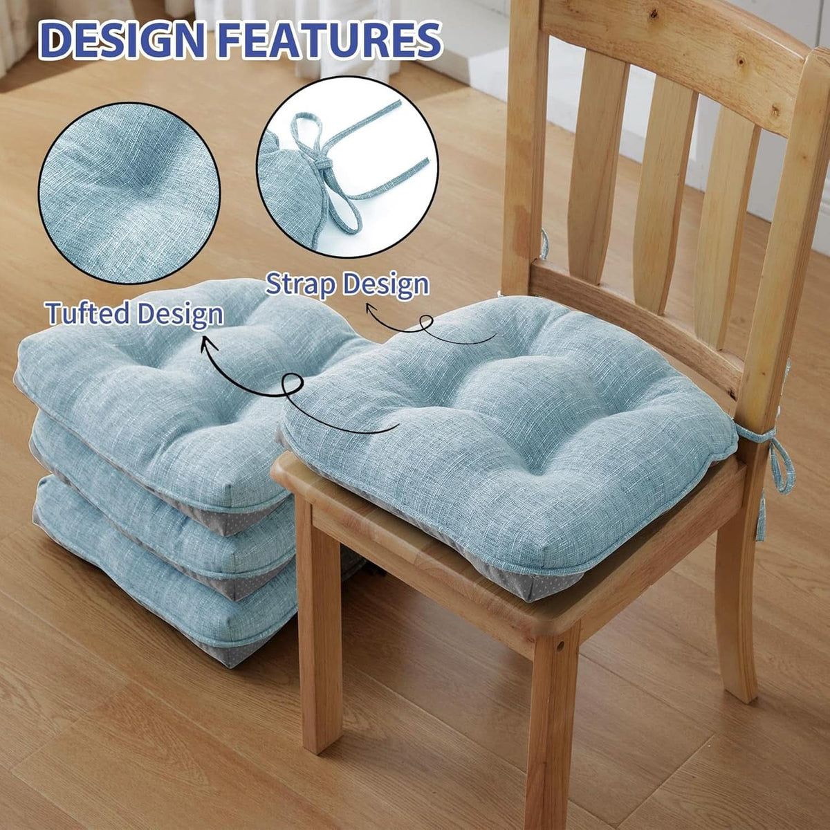 Baby Blue Memory Foam Dining Chair Cushions Set Of 4 15.5x15.5x4