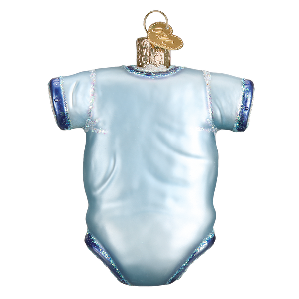 Babys First Christmas Blue Onesie Glass Ornament