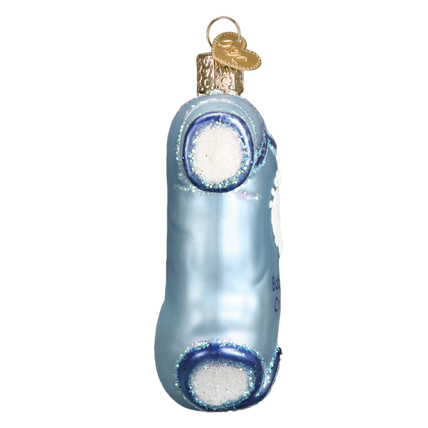 Babys First Christmas Blue Onesie Glass Ornament