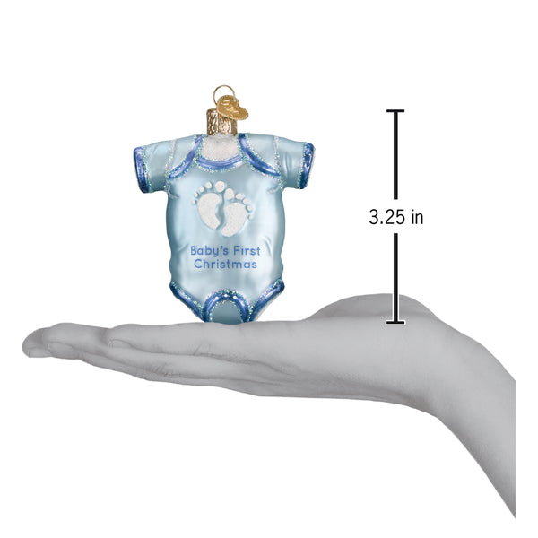 Babys First Christmas Blue Onesie Glass Ornament