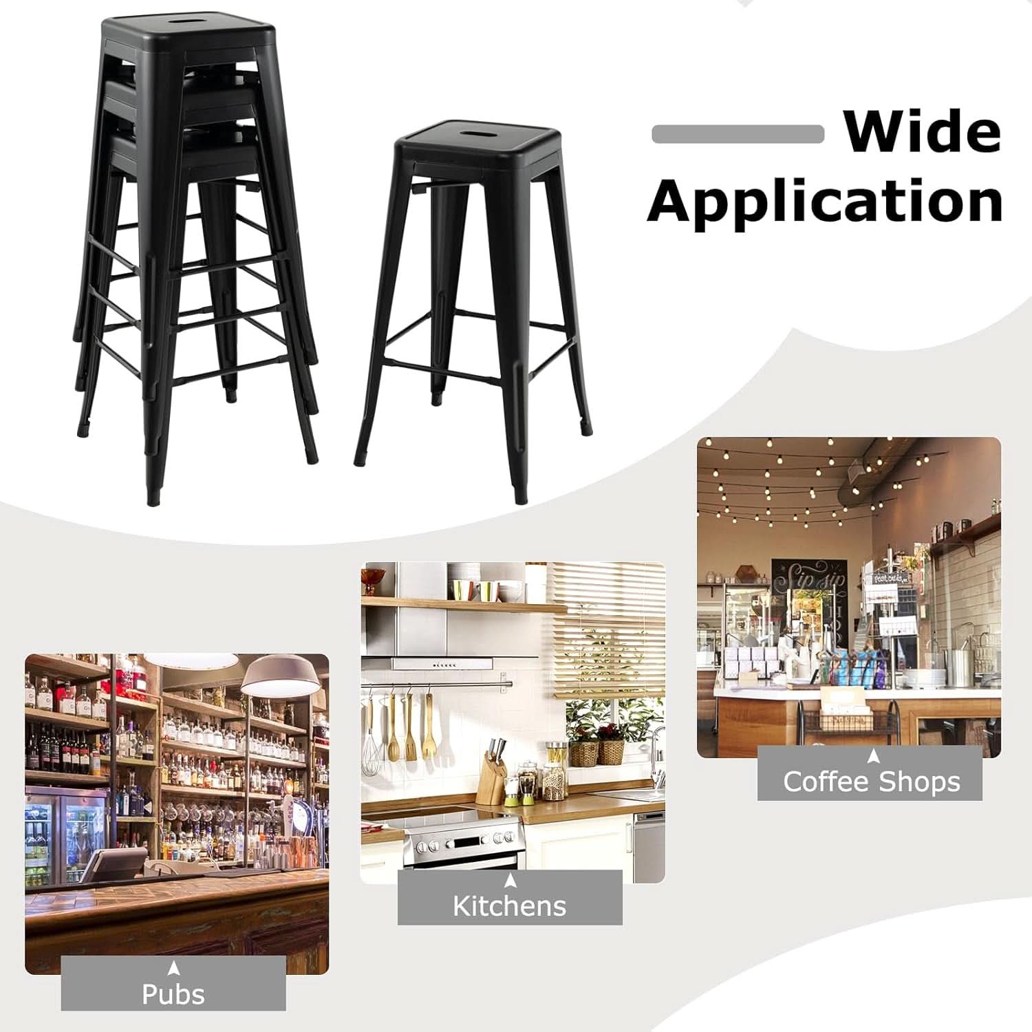 Backless Bar Stools 30 Inch Black Set Of 4 Stackable