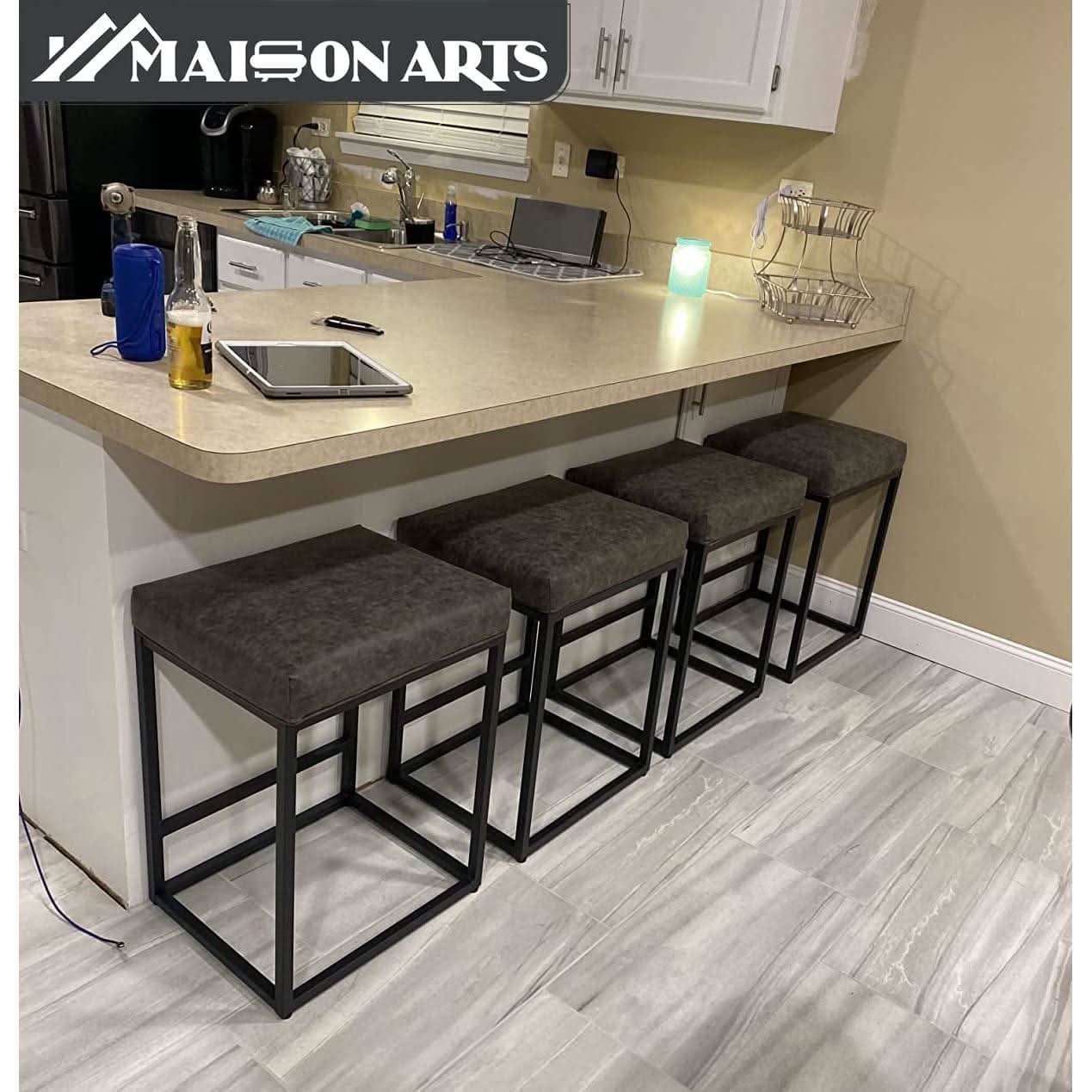 Backless Industrial Barstools Cushioned Seats Set Of 2