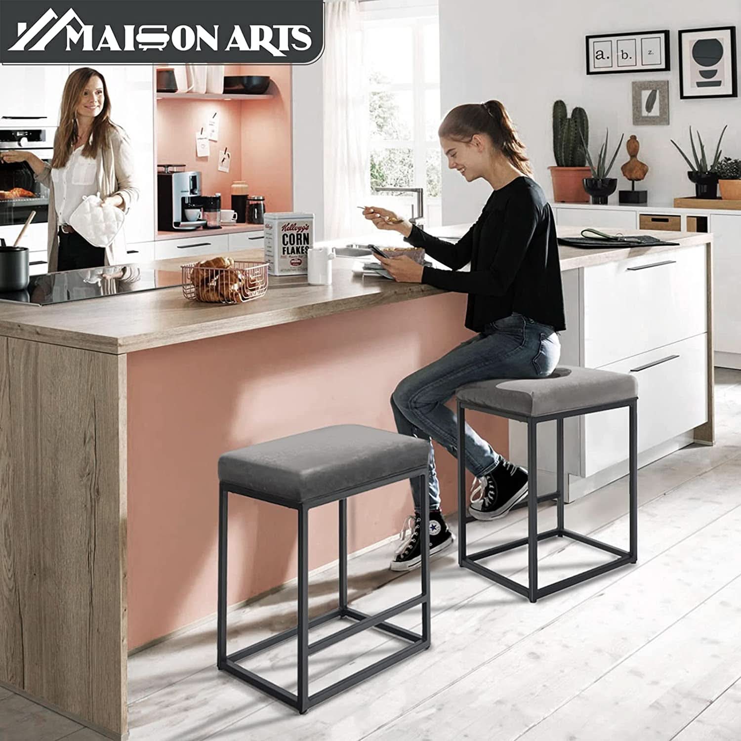 Backless Industrial Barstools Cushioned Seats Set Of 2
