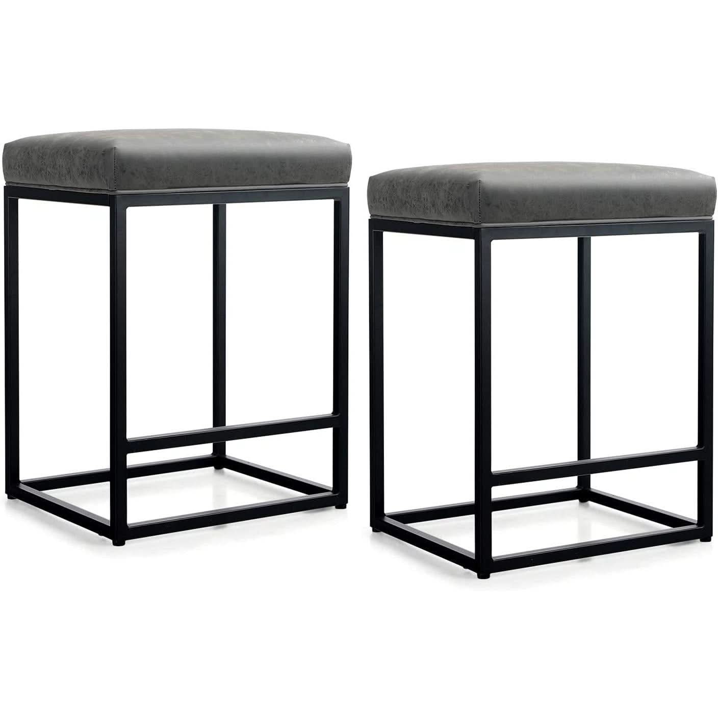 Backless Industrial Barstools Cushioned Seats Set Of 2