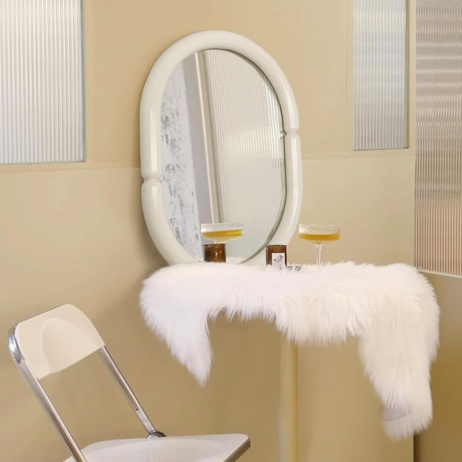 Bagel Shaped Wall Mirror Cream White 32x23 Candy Color
