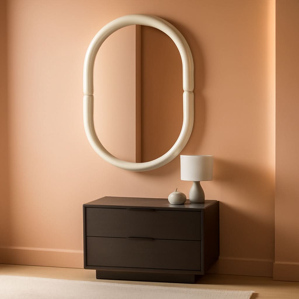 Bagel Shaped Wall Mirror Cream White 32x23 Candy Color