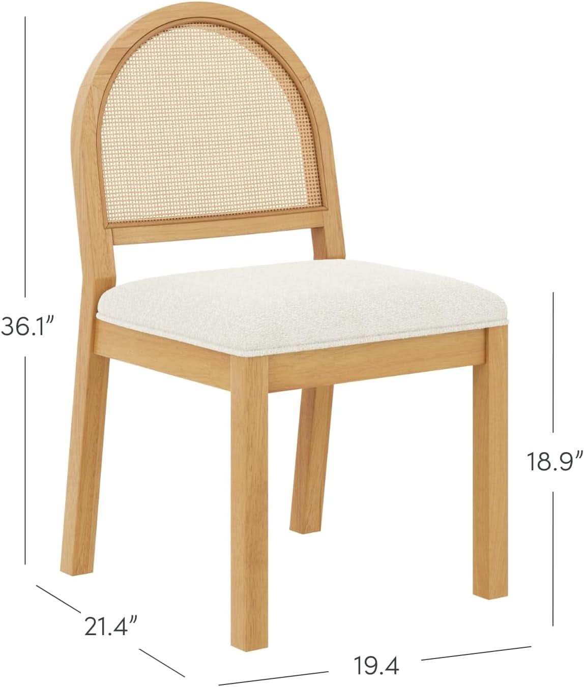 Bailey 19 Inch Boucle Dining Chair With Rattan Back And Wood Legs