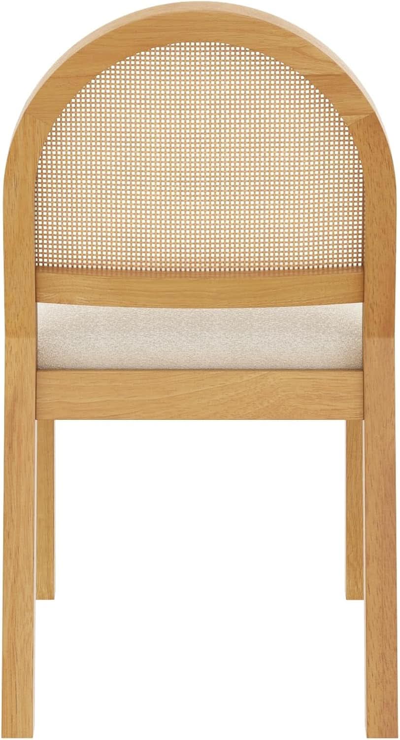 Bailey 19 Inch Boucle Dining Chair With Rattan Back And Wood Legs
