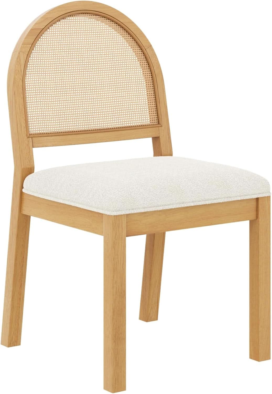 Bailey 19 Inch Boucle Dining Chair With Rattan Back And Wood Legs