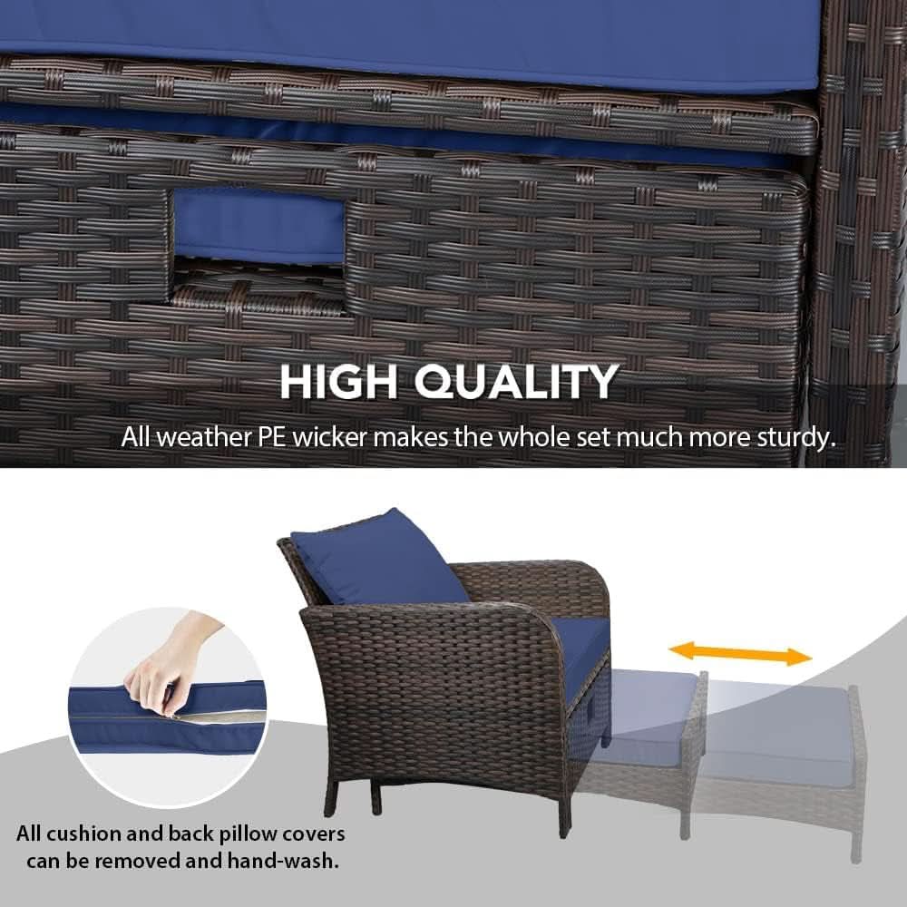 Balcony Outdoor 5 Piece Patio Conversation Set Wicker Brown