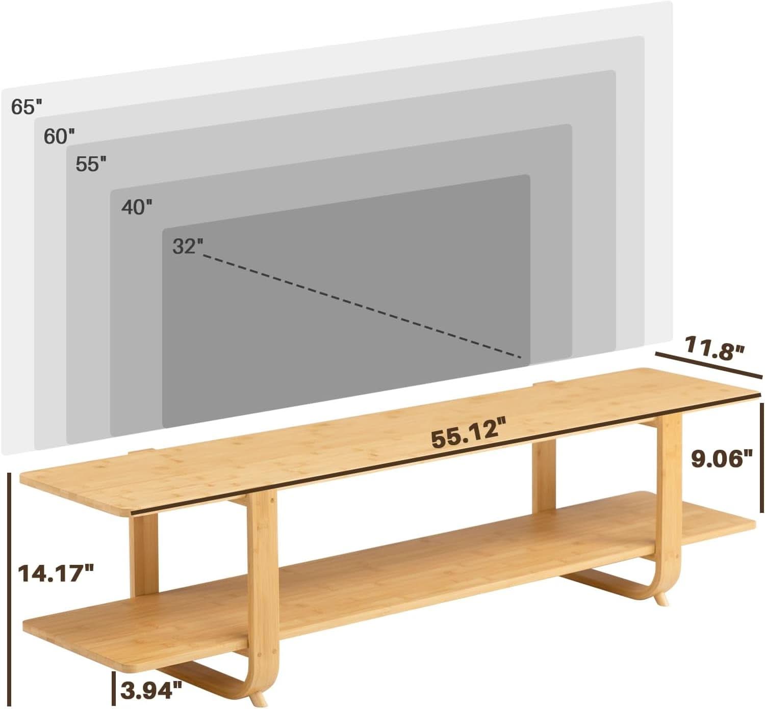Bamboo TV Stand For 65 Inch TVs With Shelves And Storage