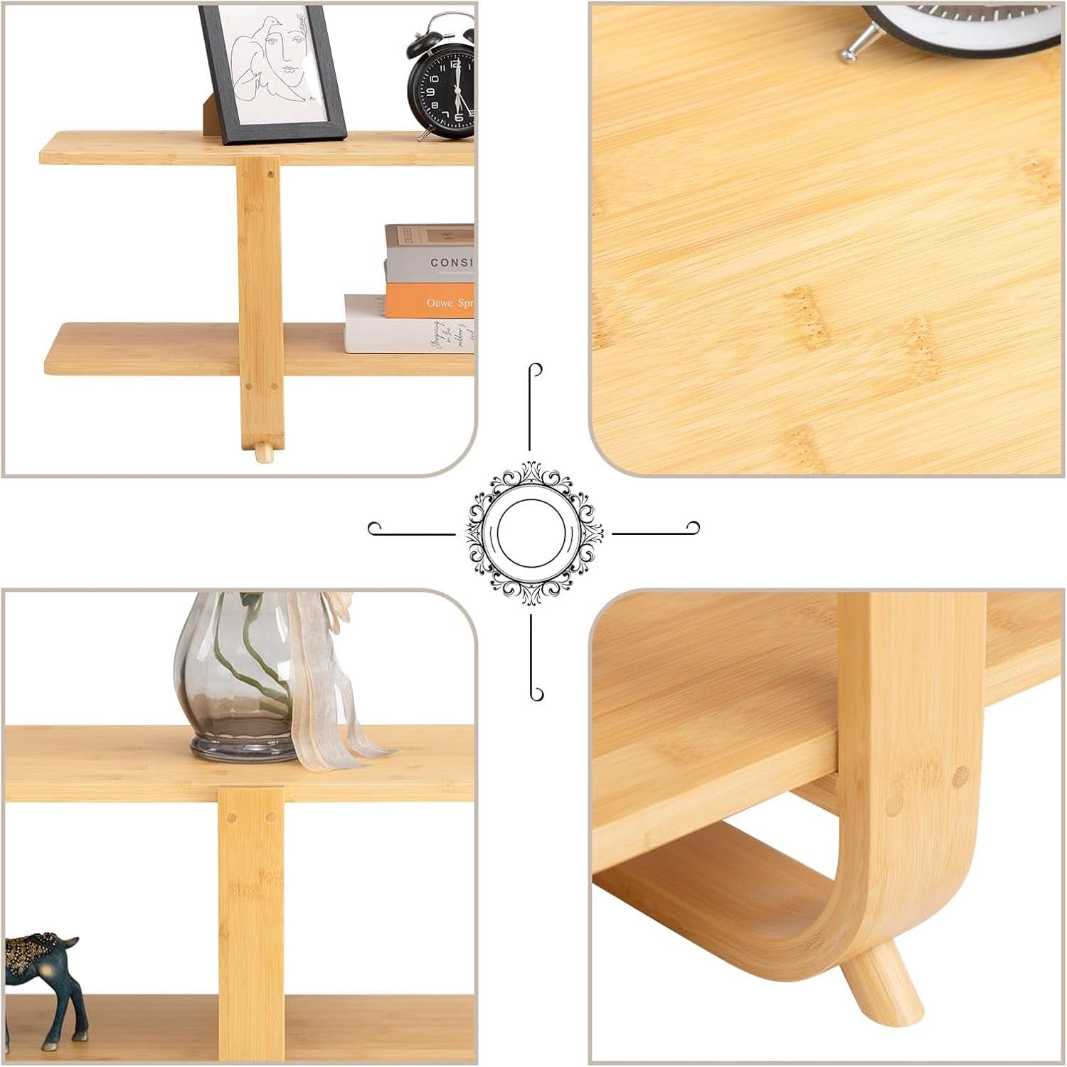 Bamboo TV Stand For 65 Inch TVs With Shelves And Storage