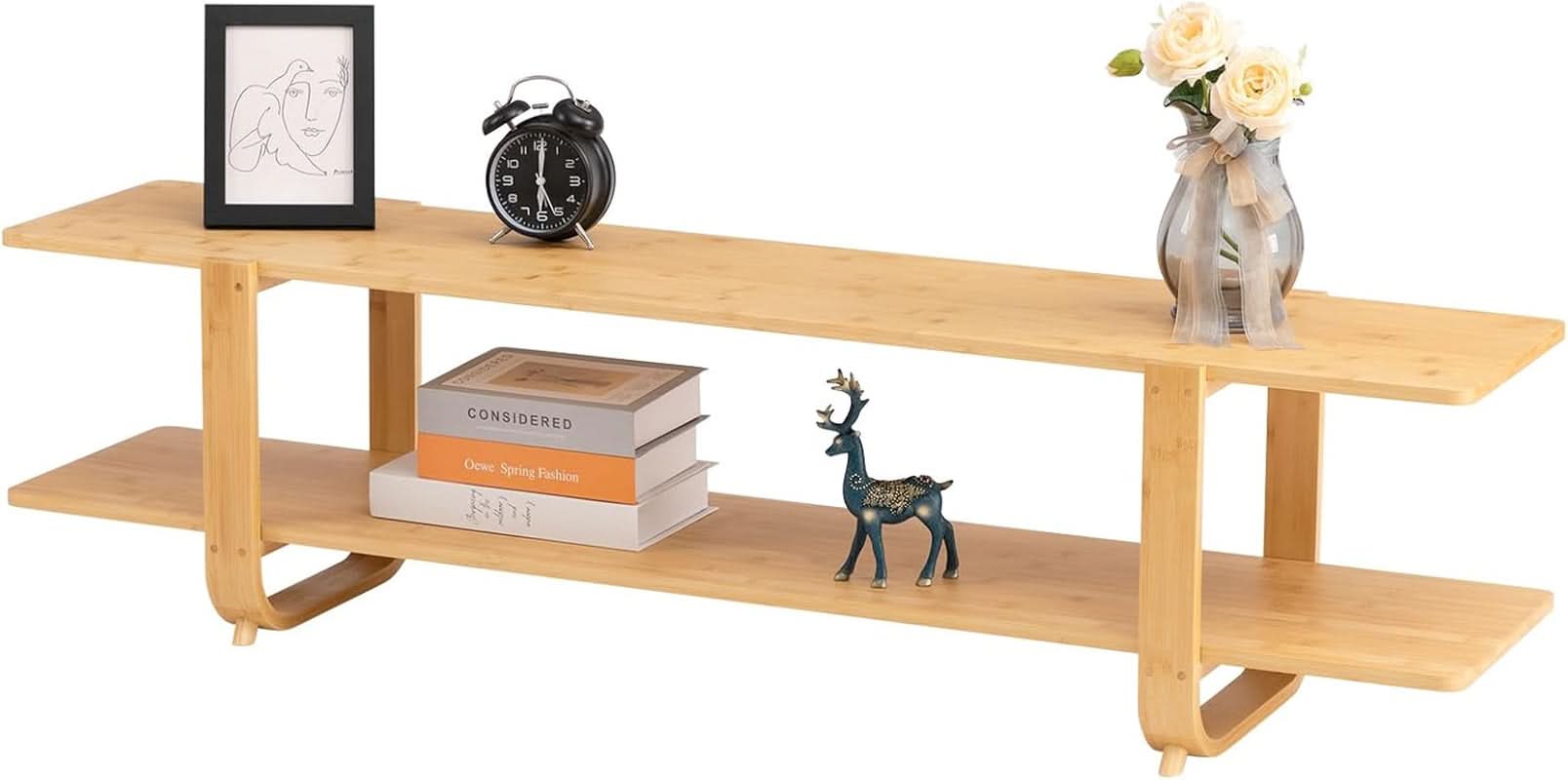 Bamboo TV Stand For 65 Inch TVs With Shelves And Storage